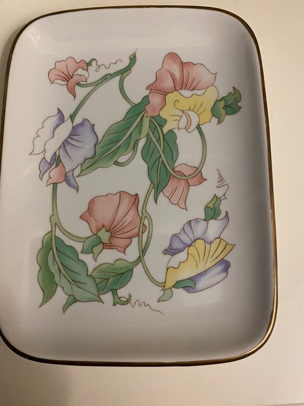 Vintage Ben Rickert Porcelain Jewelry Trinket Dish Vanity Tray Iris Floral